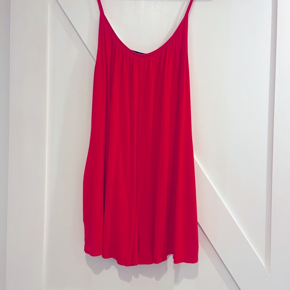 NEW, Red Sleeveless Shorts Romper, Sleeveless With Pockets, Size Large